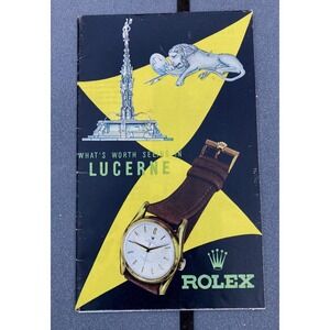 Vintage souvenir tourist brochure Lucerne map + Bucherer Rolex watches 1950's